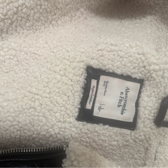 Abercrombie & Fitch Black and Cream Leather Jacket - Picture 7 of 8